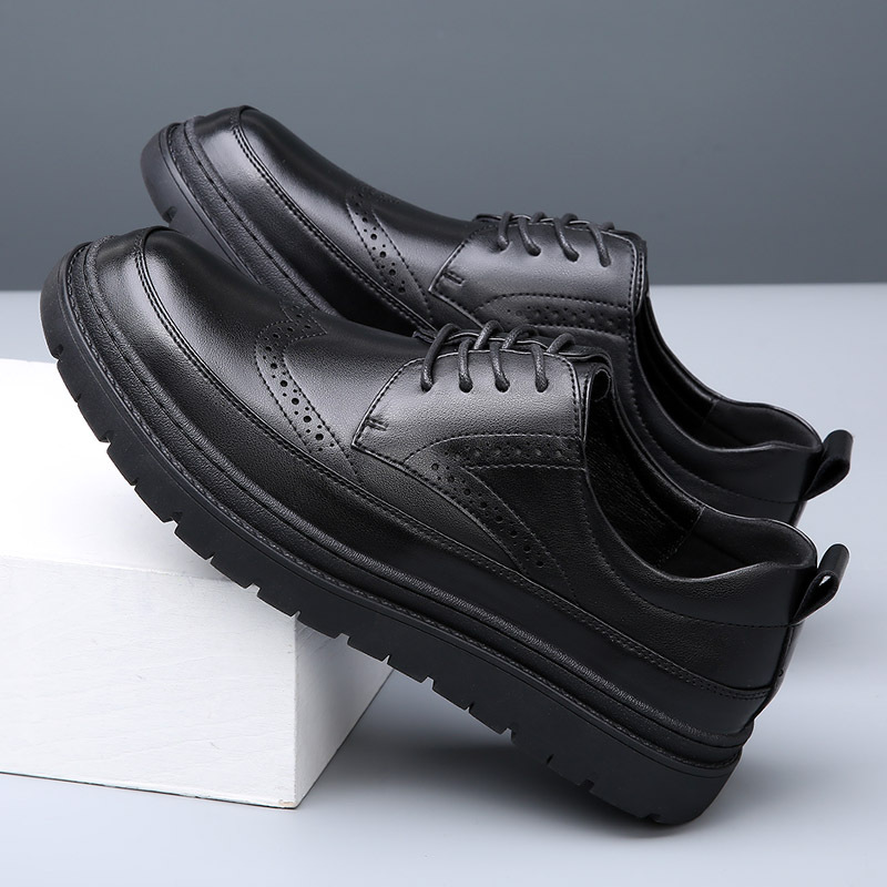 男鞋子2025春季新款真皮布洛克花正装潮男士厚底商务休闲皮鞋男