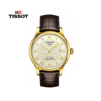 天梭(TISSOT) 男士力洛克系列手表 时尚休闲商务瑞士机械表男 皮表带金色