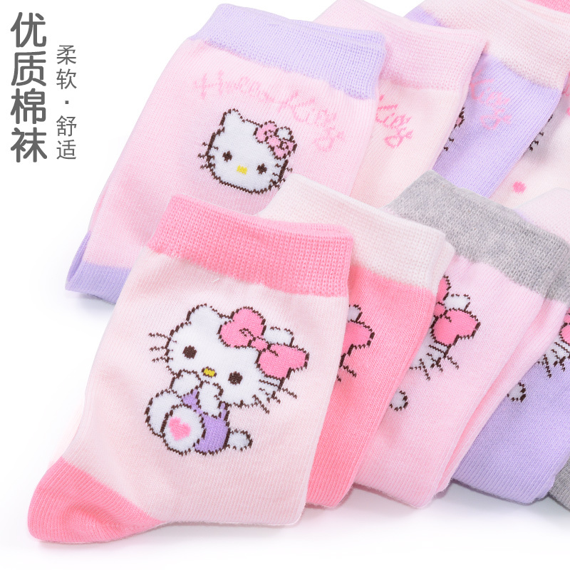 HelloKitty儿童袜子女童秋冬款棉袜中大童透气小孩学生袜宝宝中筒袜