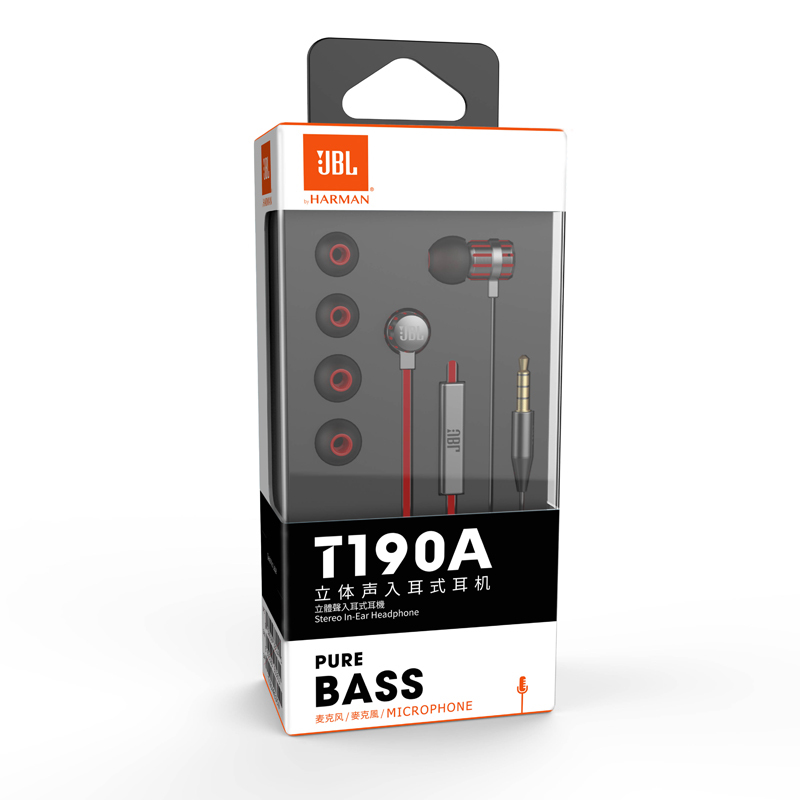 JBL T190A 立体声入耳式耳机 手机耳机 电脑游戏耳机 带麦可通话 苹果安卓通用 黑色