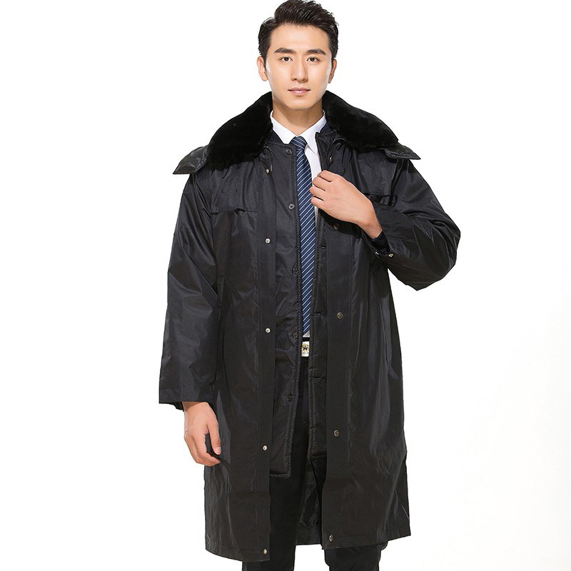 皖川WC-032黑色冬季加厚加长款中长款保安大衣男工作服 防寒服双反保安棉衣制服 多功能大衣高清大图