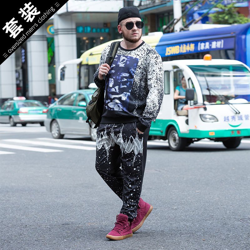 大码男士运动套装秋季胖子休闲卫衣套装棒球服男运动服图片色