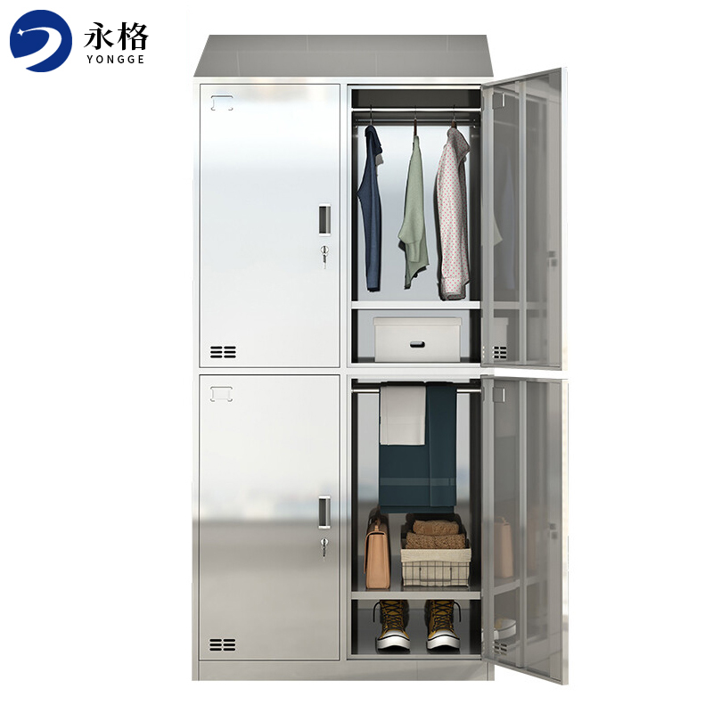 永格不锈钢更衣柜浴室用更衣柜不锈钢斜顶更衣柜员工柜净化车间防尘柜斜坡上顶多门柜 四门更衣柜