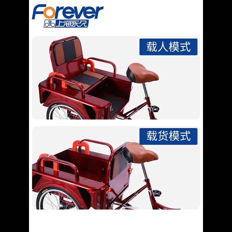 永久牌人力三轮车老人脚蹬脚踏代步自行车小型载货拉货单车老年人