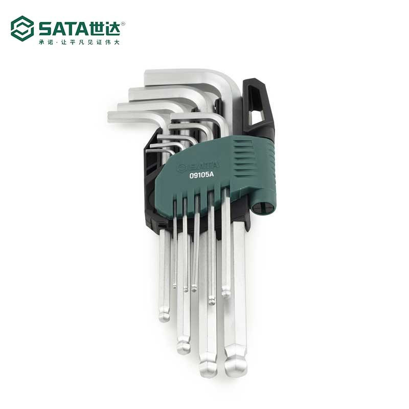 世达(SATA)工具9件铬钒钢加长球头内六角扳手组套 09105A 1套