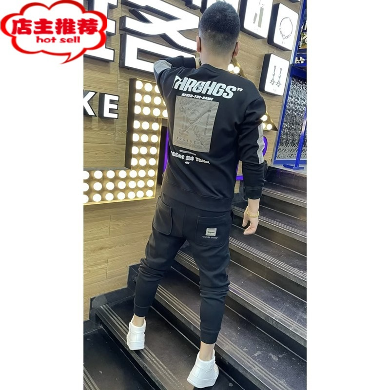SHANCHAO欧洲站2023新款高端网红卫衣男士潮牌百搭印花打底衫潮