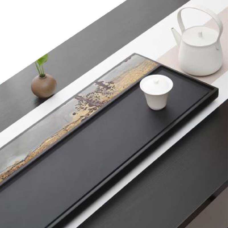 天然乌金石茶盘可排水天然国画石-鵬程50*30*3cm高清大图