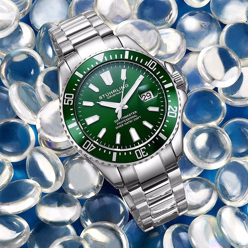 美国施图灵stuhrling绿水鬼腕表石英男士潜水气质夜光手表石英表男表