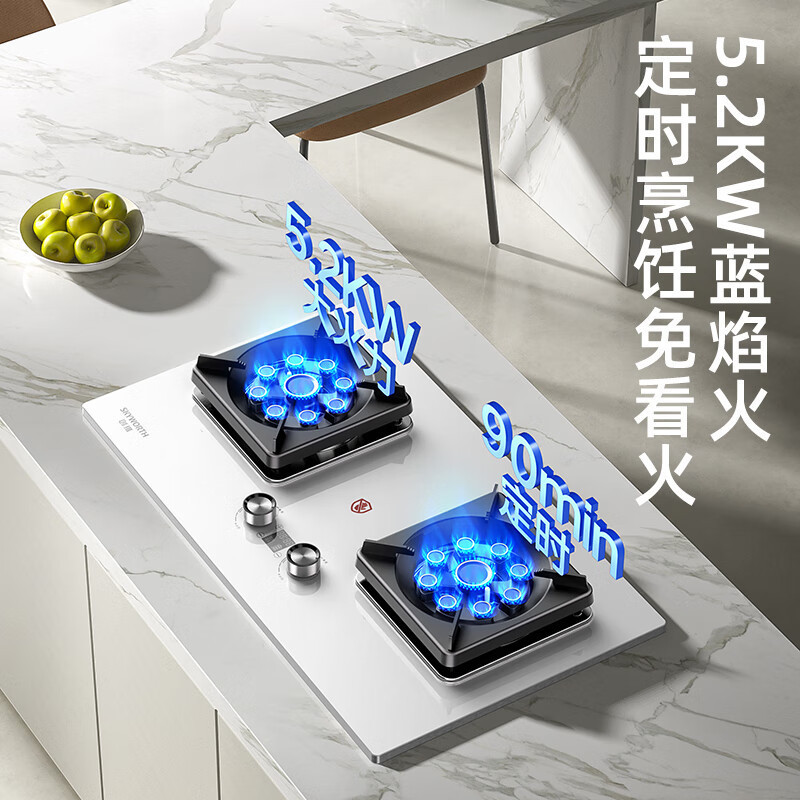 创维 燃气灶Z205B 双灶家用嵌入式天然气5.0KW猛火灶台双灶台嵌两用煤气炉液化气白色九腔猛火 液化气灶具