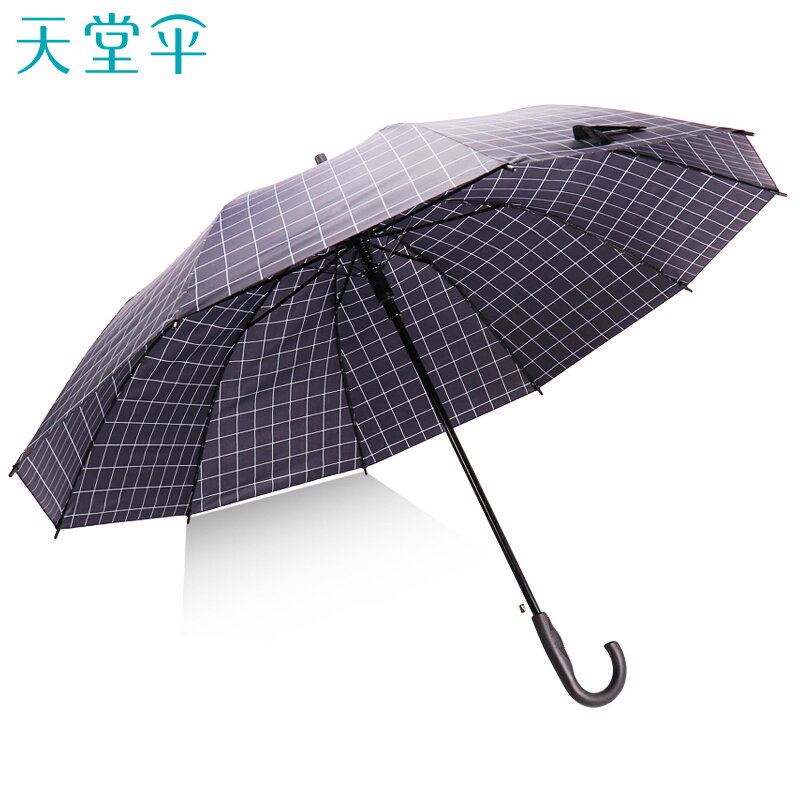 天堂伞 直杆伞自开长柄伞晴雨伞加大2-3人经典商务伞雨伞70cm*10骨 170E格子黑格