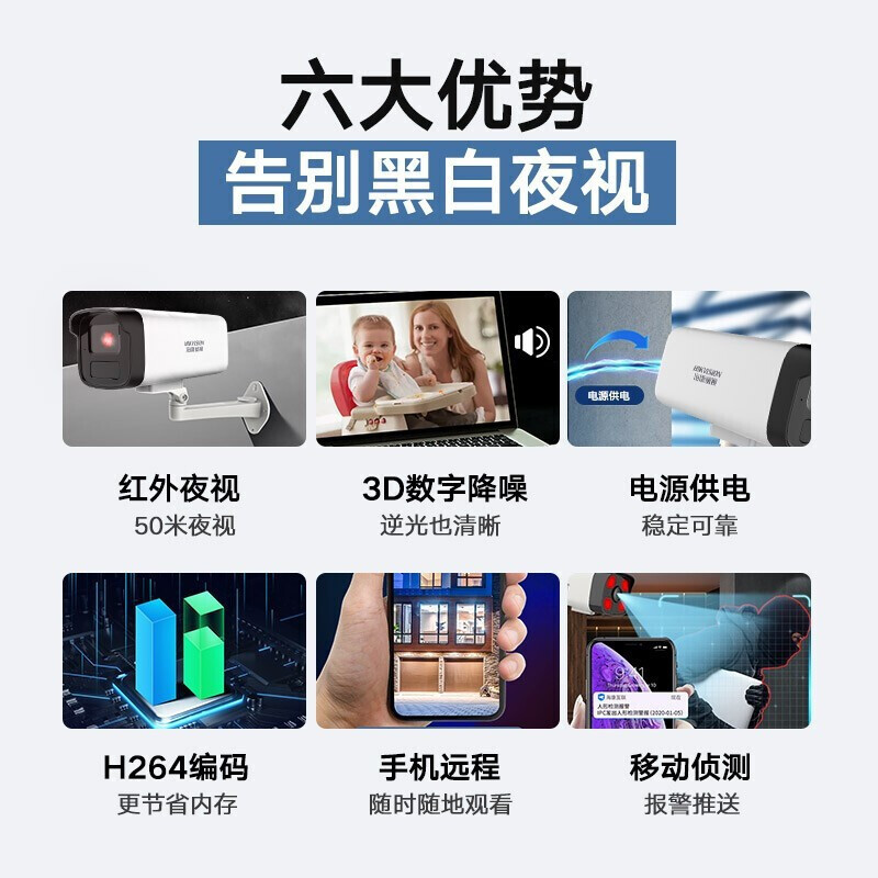 海康威视红外夜视POE版套装1路(1台摄像机+1台4路录像机)+2TB硬盘 监控摄像头室内外网络摄像机户外探头安防设别