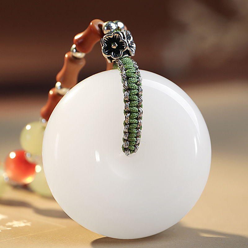 印象眸 金丝玉项链 平安扣搭和田玉浅青玉圆珠男女款玉石挂件