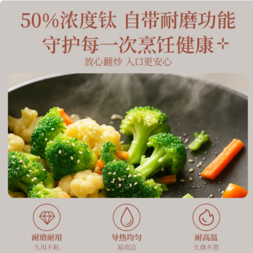 温仑山不粘锅家用炒锅电磁炉通用 钛涂层轻量化设计快速导热健康烹饪高清大图