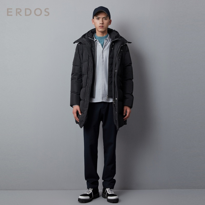 ERDOS 立领连帽白鸭绒口袋装饰男士羽绒服