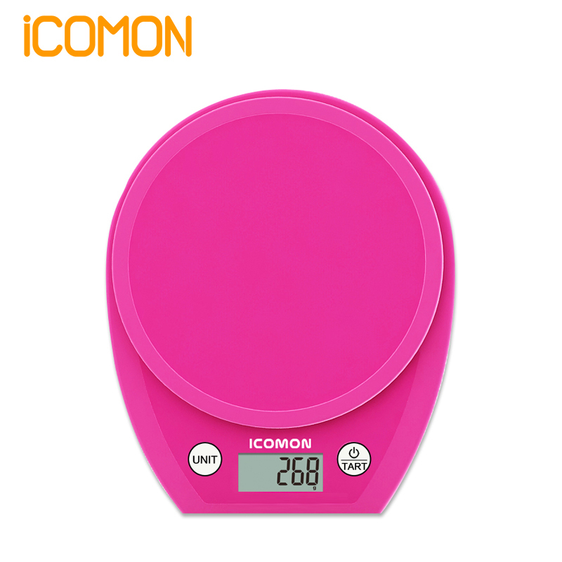 沃莱(ICOMON) 电子厨房秤KP601 (粉红) 精准家用塑料面板 厨房秤 烘焙秤 蛋糕秤 食物秤 健康秤 中药材秤
