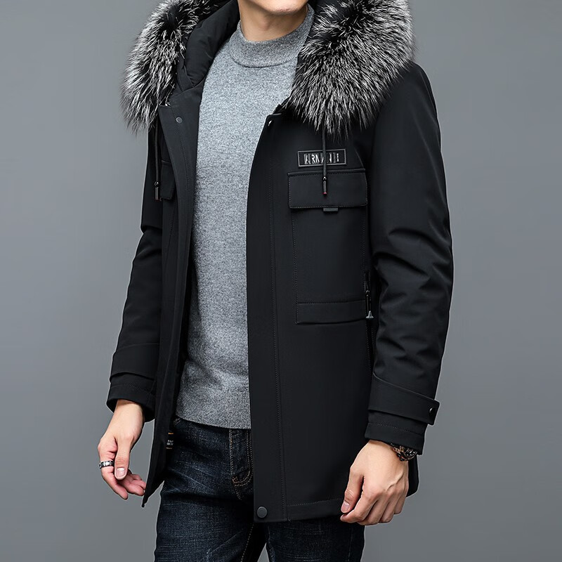 欧卡奥品牌派克服男秋冬新款青中年内胆兔毛皮毛一体中长款外套男时尚