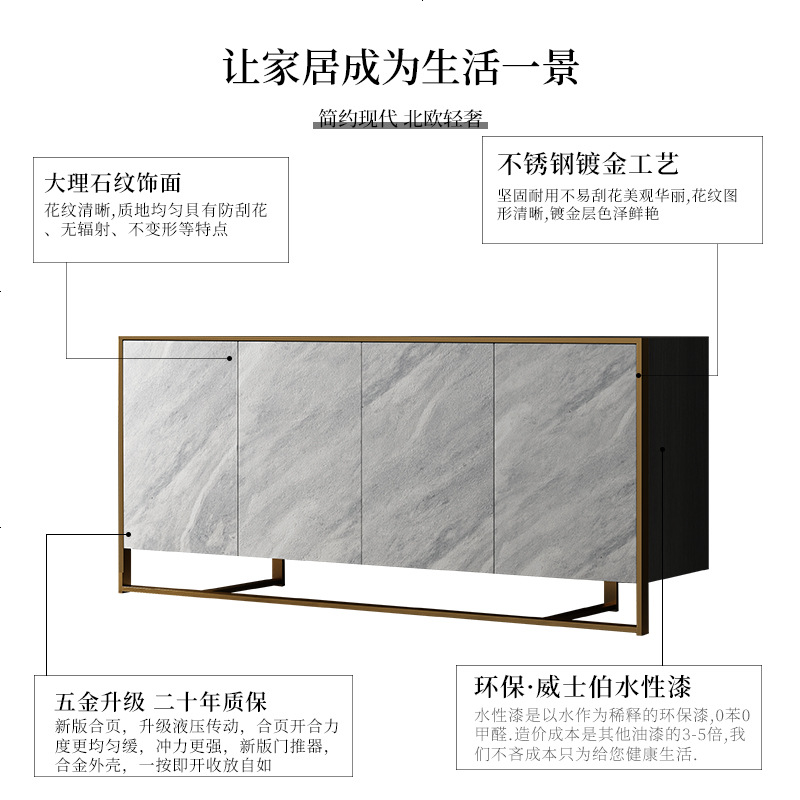 北欧轻奢餐边柜客厅装饰柜现代简约餐厅边柜美式储物柜客厅玄关柜高清大图