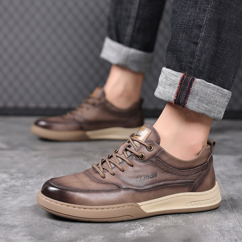 复古做旧真皮板鞋男百搭透气脏脏鞋运动休闲鞋欧洲站ins潮流皮鞋高清大图