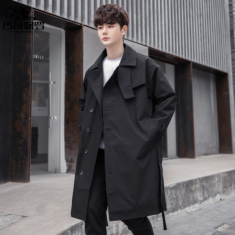 中长款风衣男简约轻熟风宽松休闲外套春秋季新款纯色百搭帅气大衣