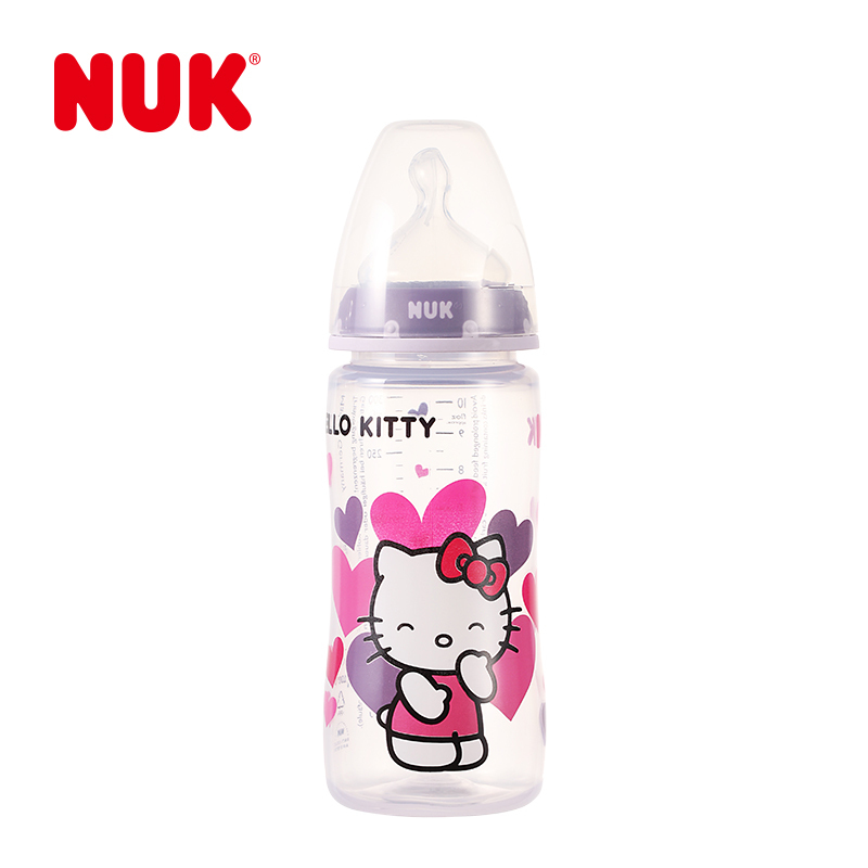NUK300ML宽口PP彩色Hello Kitty印花奶瓶(带初生型硅胶中圆孔奶嘴)颜色随机