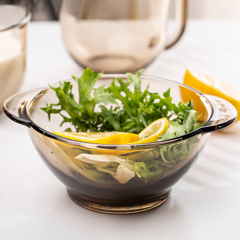 青苹果法式家用玻璃碗2只装双耳碗水果沙拉碗饭碗欧式汤碗泡面碗