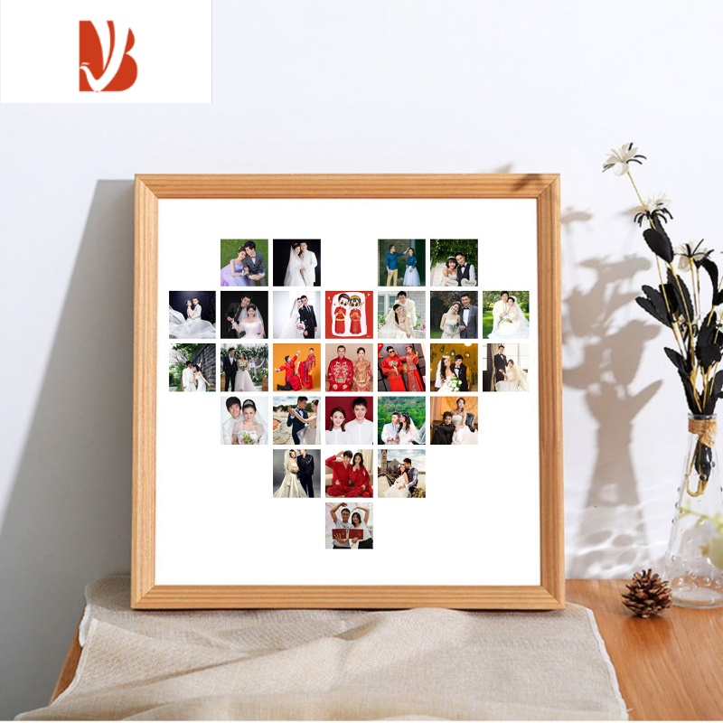 工匠简约现代爱心生日数字照片实木相框情侣diy周年纪念日礼品正方形