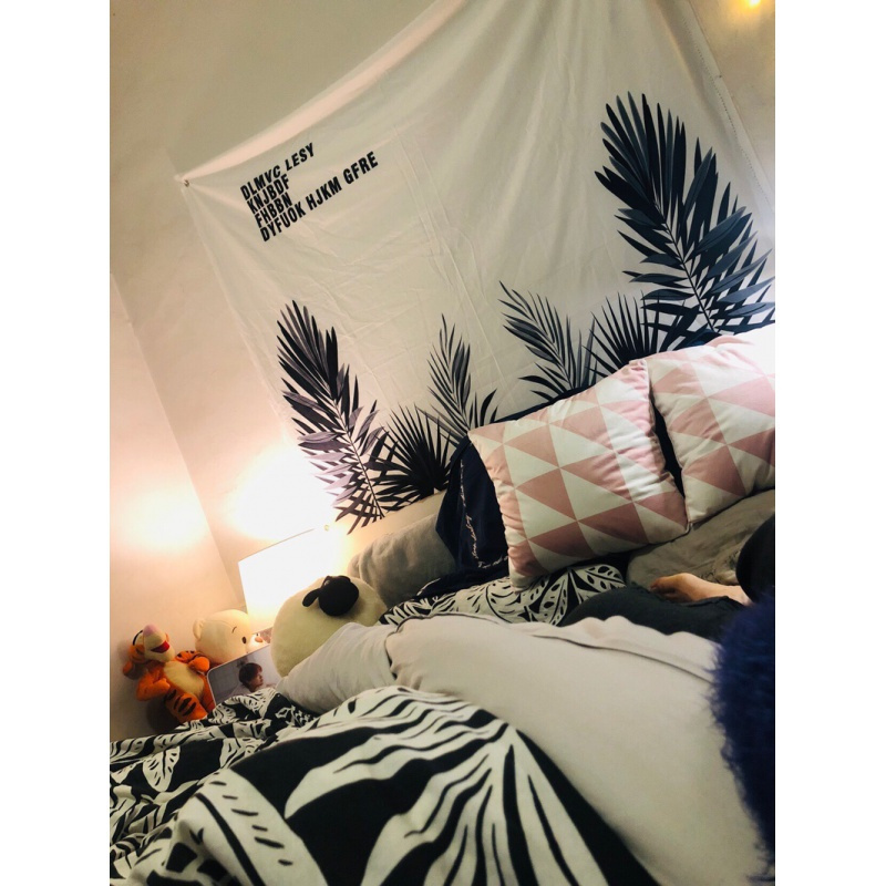 汐岩背景布挂布少女房间宿舍改造卧室直播拍照床头边装饰挂毯 叶子【2*1.5米高】送灯