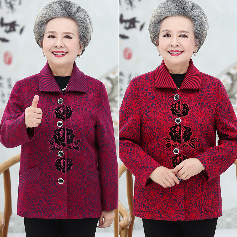 迪鲁奥(diluao)高端轻奢老年人春秋装女60-780岁奶奶装红色外套老人