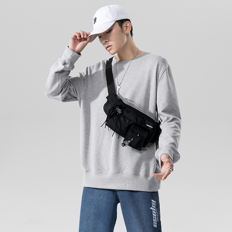 baluoshang白色卫衣男圆领打底衫日系高街内搭上衣男生纯色简约潮流