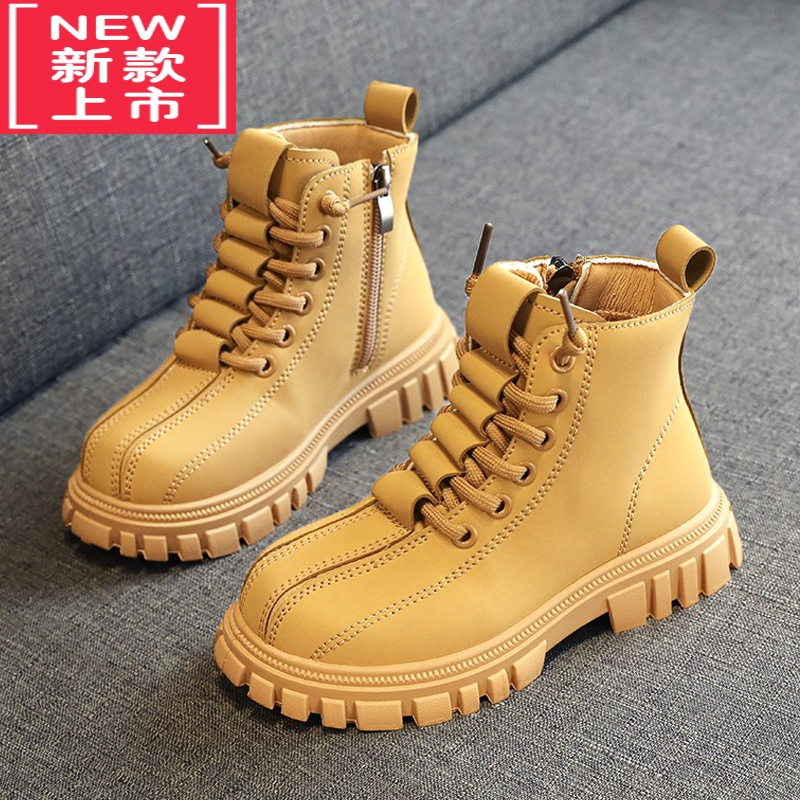 可莉允女童马丁靴2022秋冬新款儿童靴子大黄靴中大童女孩童鞋加绒二棉鞋