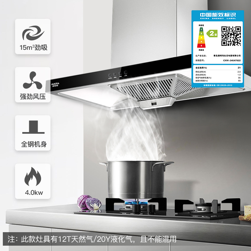 澳柯玛(AUCMA) 大吸力欧式抽吸油烟机灶具套装烟灶套餐两件套按键622+12B大风压(液化气)高清大图