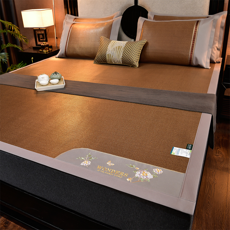 添福运 凉席藤席夏季冰丝双面席子可折叠凉席夏季草席家用学生宿舍单人冰丝凉席夏天藤席子夏季裸睡一席两用 冰藤双面席-黑咖 150*200cm(三件套)