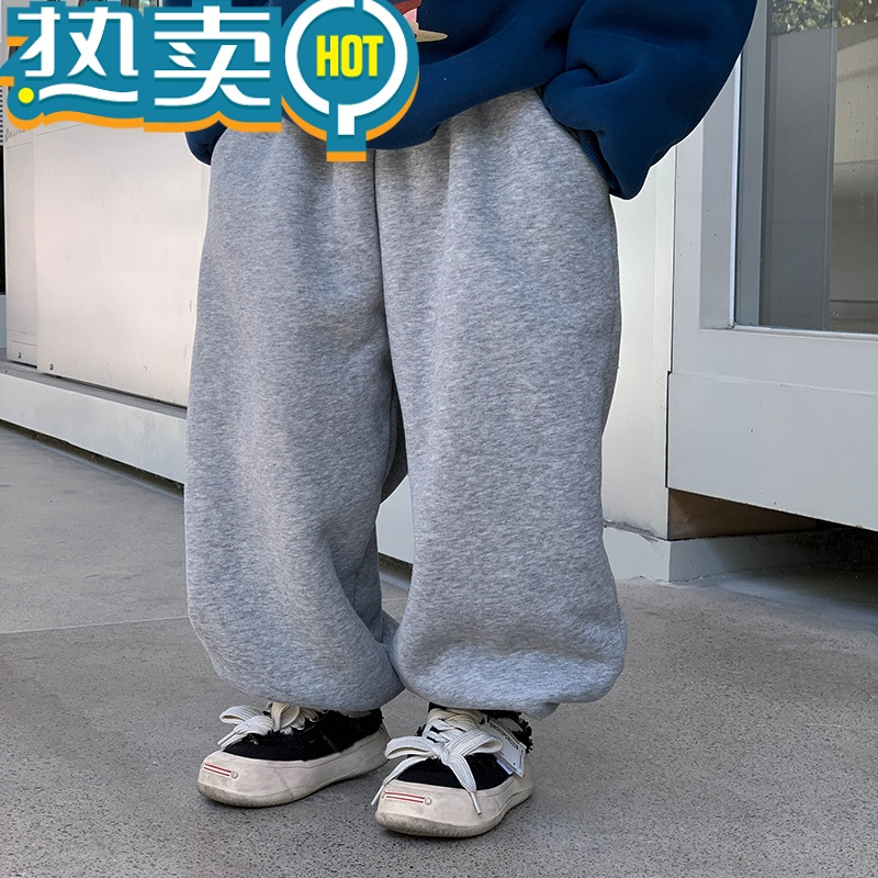 绿彩虹光男童一条过冬裤子加厚羊驼绒幼儿园宝宝卫裤儿童加绒运动裤