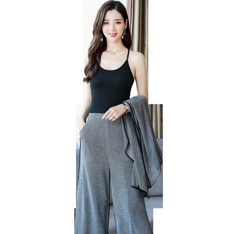 女士新品女秋装时尚三件套阔腿裤套装休闲韩版外套中长款气质夏款