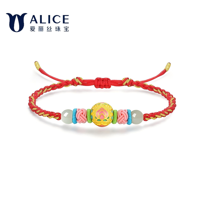 Alice爱丽丝珠宝 3D硬金足金999精工永恒之花金瑰恋语女式金珠手链 H0400071高清大图