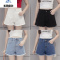 白色破洞牛仔短裤女夏季薄款上下毛边高腰阔腿裤宽松学生韩版裤子zyx