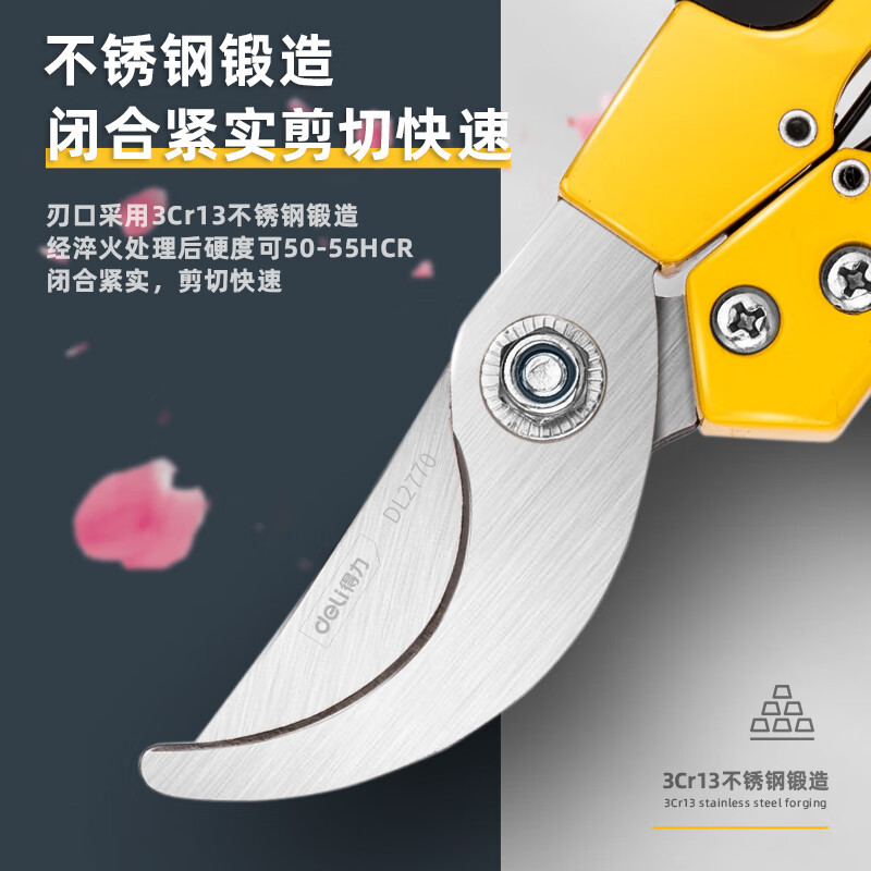 得力(deli) 不锈钢园林剪刀花木剪修枝剪果树剪刀可剪0-10mm干木 DL2770