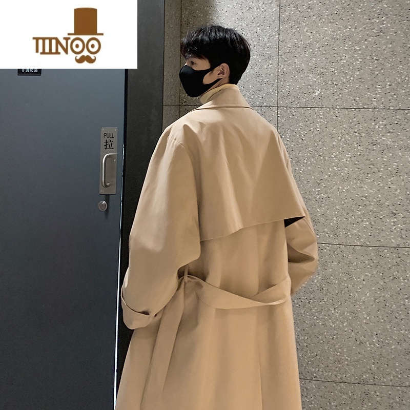 YANXU卡其色风衣外套男中长款2023秋季新款韩系潮牌休闲大衣感男装