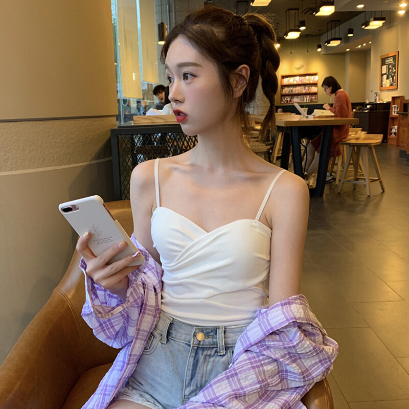 波迷娜(BOMINA)网红美背夏季心机小吊带性感百搭交叉美背吊带背心女外穿夏季白色裹胸上衣性感抹胸内搭短款打底衫色 均码