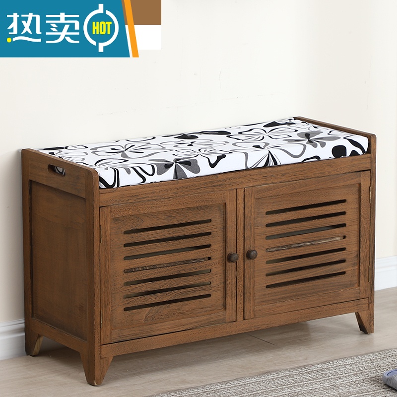 敬平复古换鞋凳家用门口穿鞋凳美式收纳凳储物凳简约鞋架鞋柜坐凳整装高清大图