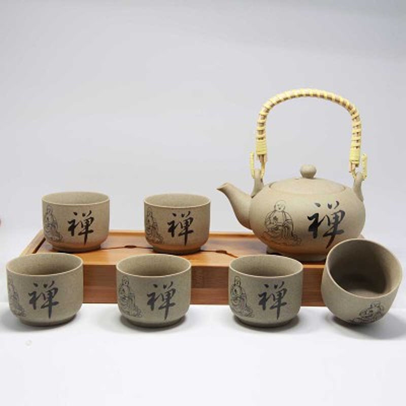 家用时尚提梁壶茶具套装红茶粗陶陶瓷一壶六杯泡茶壶功夫茶杯