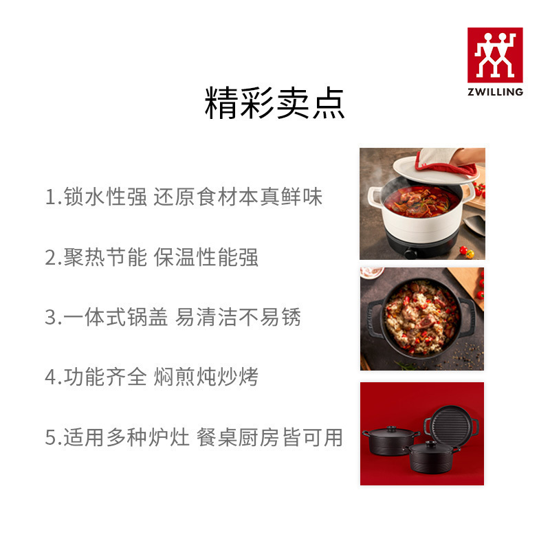 德国双立人Dragon龙铸铁锅22cm饭釜锅黑珐琅焖烧炖煮家用餐厅厨房