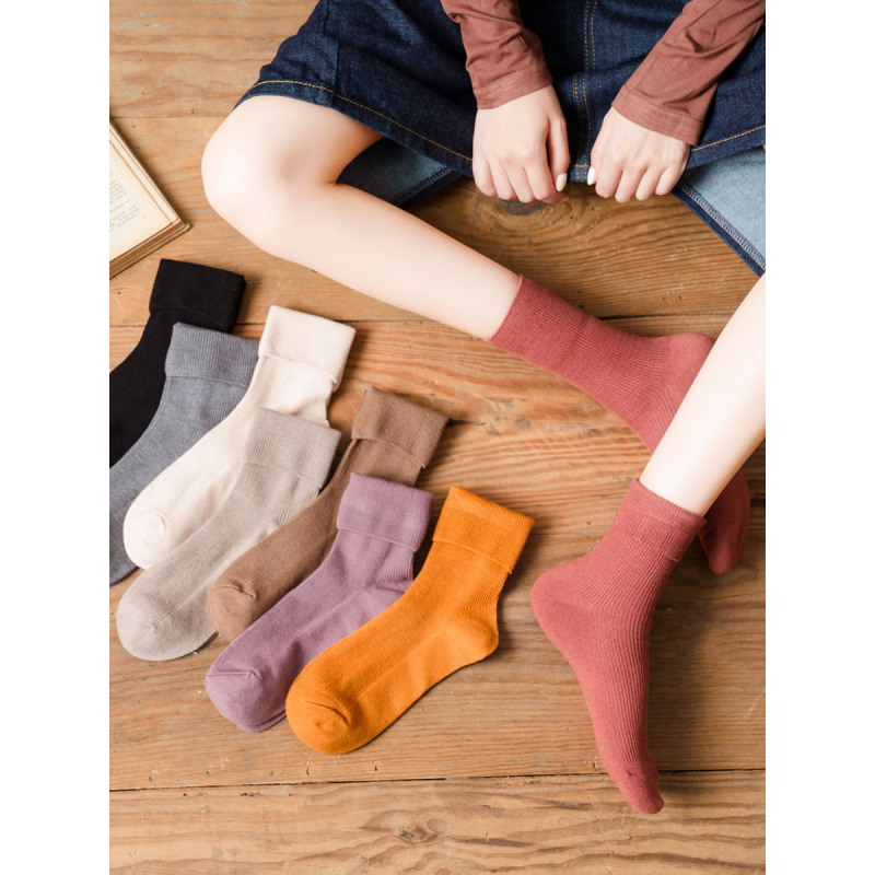 盛世尼曼色袜子女中筒袜春秋学院风堆堆袜薄款日系复古棉潮长筒袜