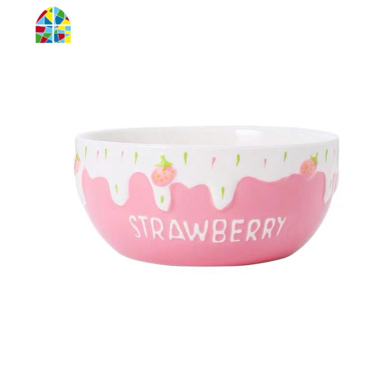 粉色莓碗陶瓷家用早餐碗创意泡面碗大号水果沙拉碗少女心甜品碗 FENGHOU 曼丽碗(可泡面)