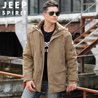 JEEPSPIRIT男士棉衣冬季男装可脱卸加绒内胆连帽棉衣男士中长款加厚棉服男_718 L 卡其