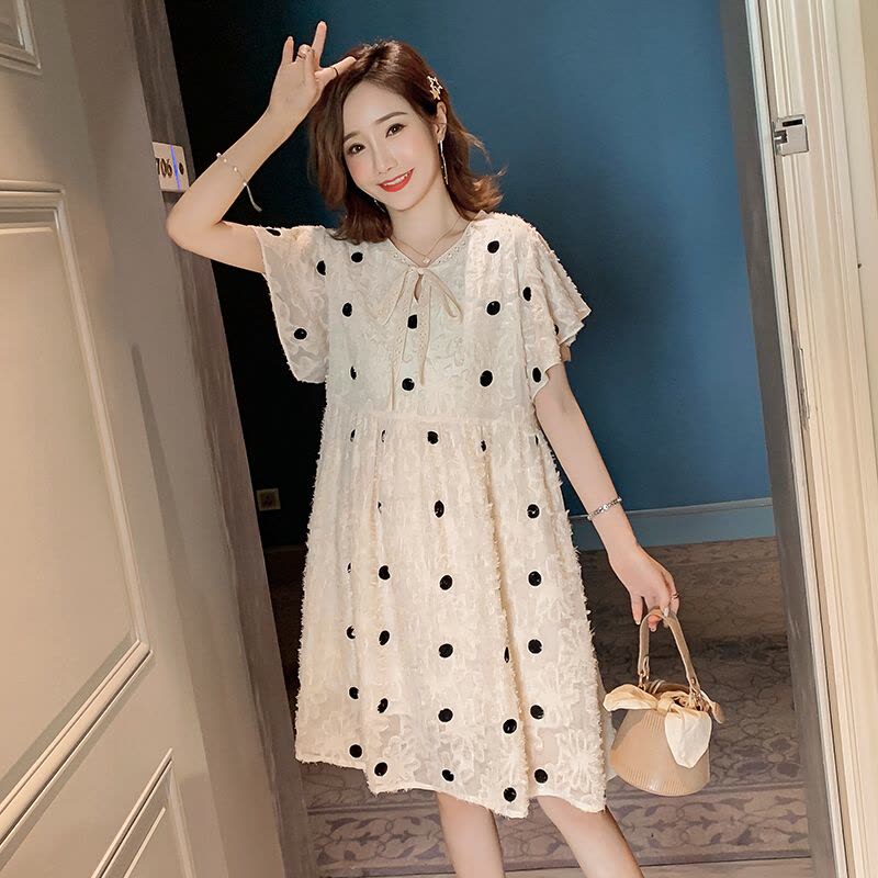 迪鲁奥(DILUAO)2021夏季短袖孕妇裙加肥加大孕妇连衣裙200斤胖MM百搭孕妇装 白色图片