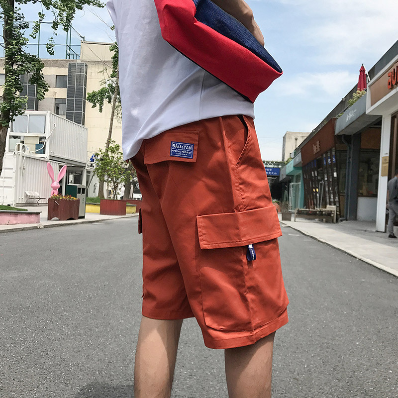 彩色男士休闲短裤男七分裤子中裤多口袋工装裤男装夏款宽松五分裤