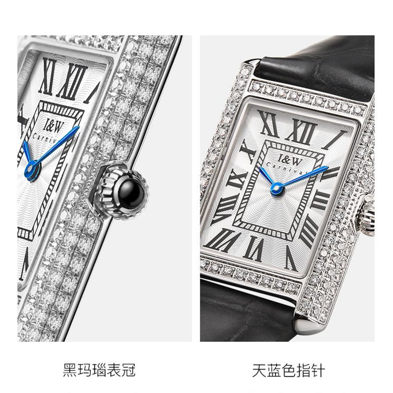 瑞士爱沃驰I&W CARNIVAL手表镶钻石英表女士方形时尚潮流女表罗马刻度小众设计简约腕表587L图片