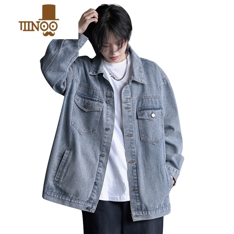 YANXU牛仔外套男港风ins潮牌宽松休闲上衣服做旧复古痞帅工装夹克高清大图