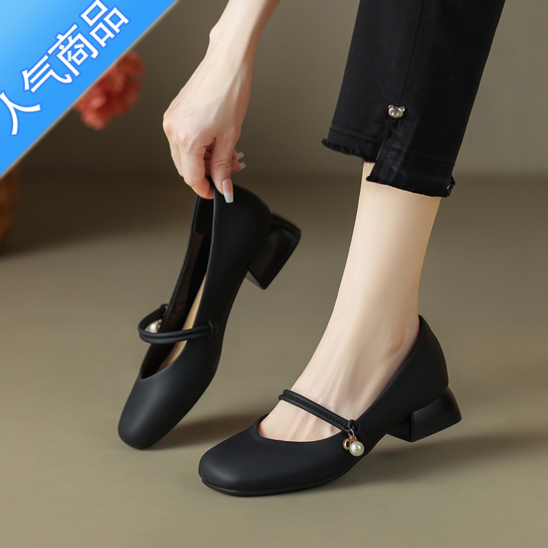 SUNTEK玛丽珍女鞋子2023年新款夏季秋浅口单鞋珍珠乐福鞋一脚蹬时尚高清大图